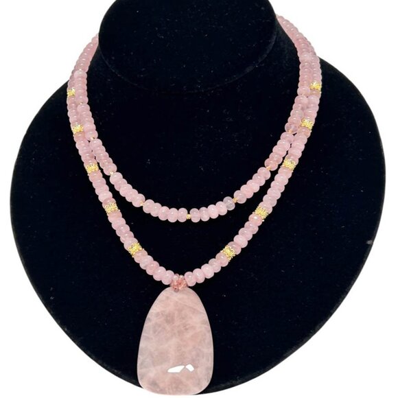 Two Strands Stylish Rose Quartz, With Rose Quartz Pendant - Picture 2 of 4